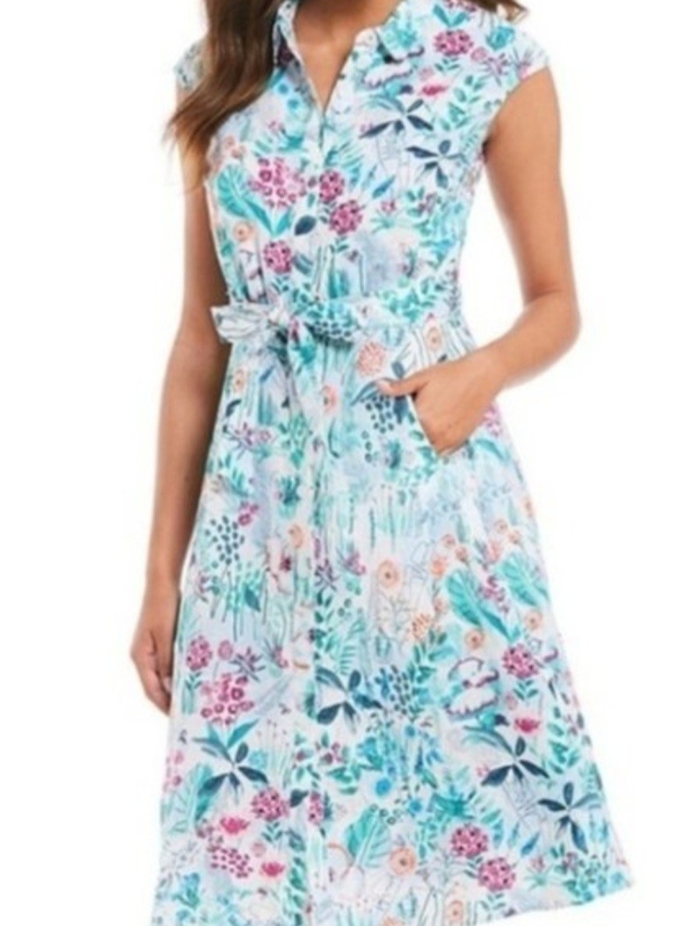 Joules Alisandra Blue Floral Tie-Waist Linen Midi Dress